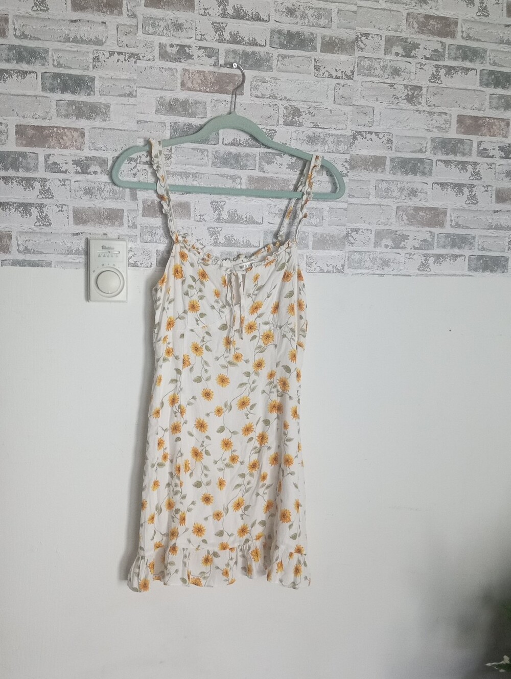 Floral Ruffle-Trim Slip Dress - White with Yellow Floral